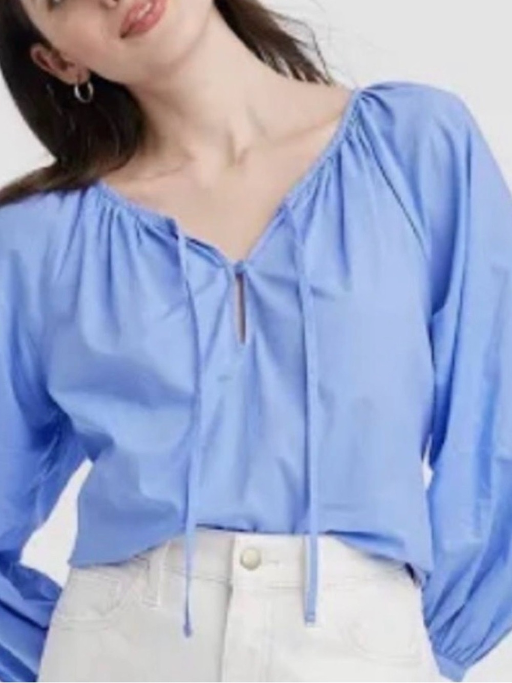 Universal Thread Women's Light Blue Tie-Neck Peasant Blouse